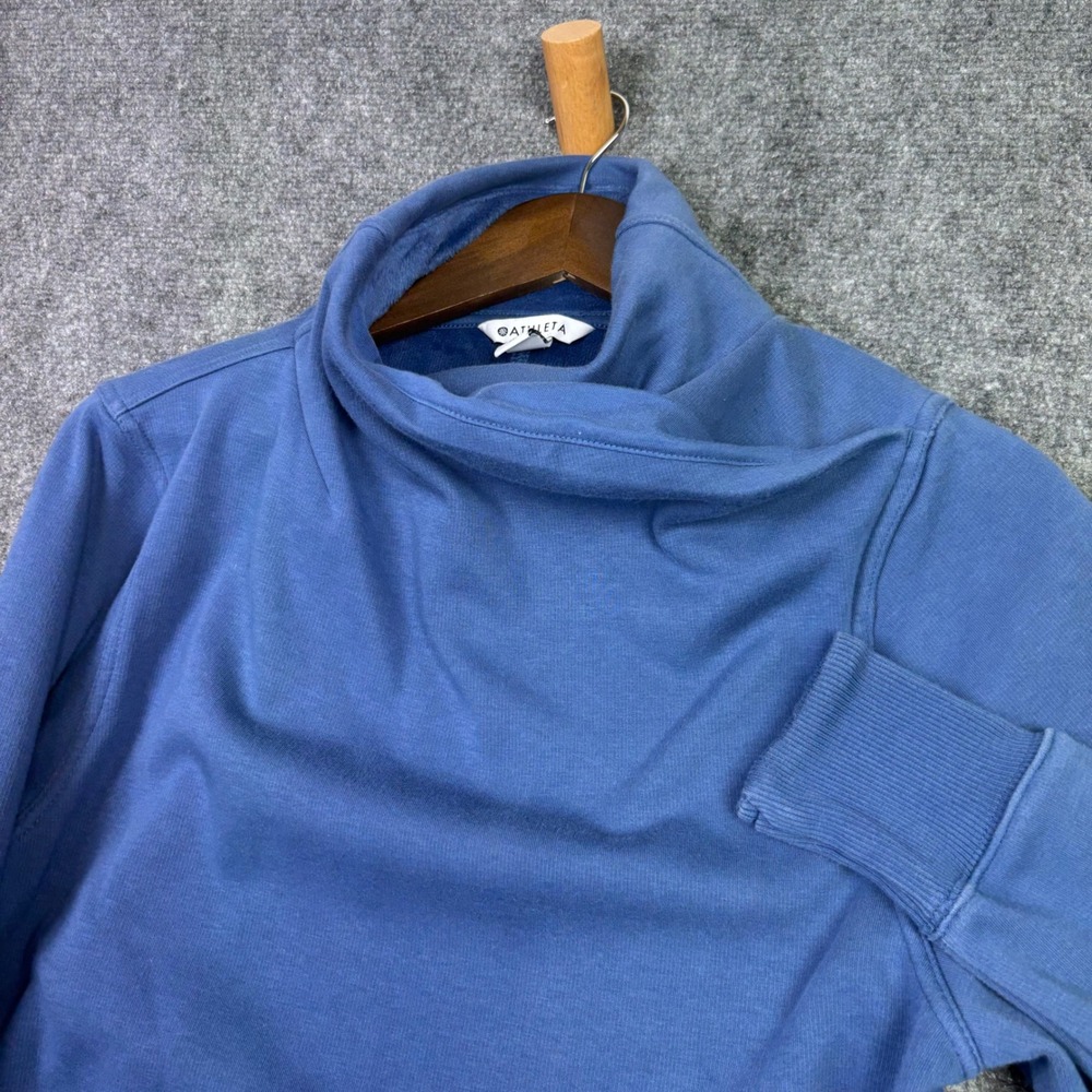 Athleta Cowl Neck Sweatshirt Womens Medium Blue Zip Pockets Pullover Activewear